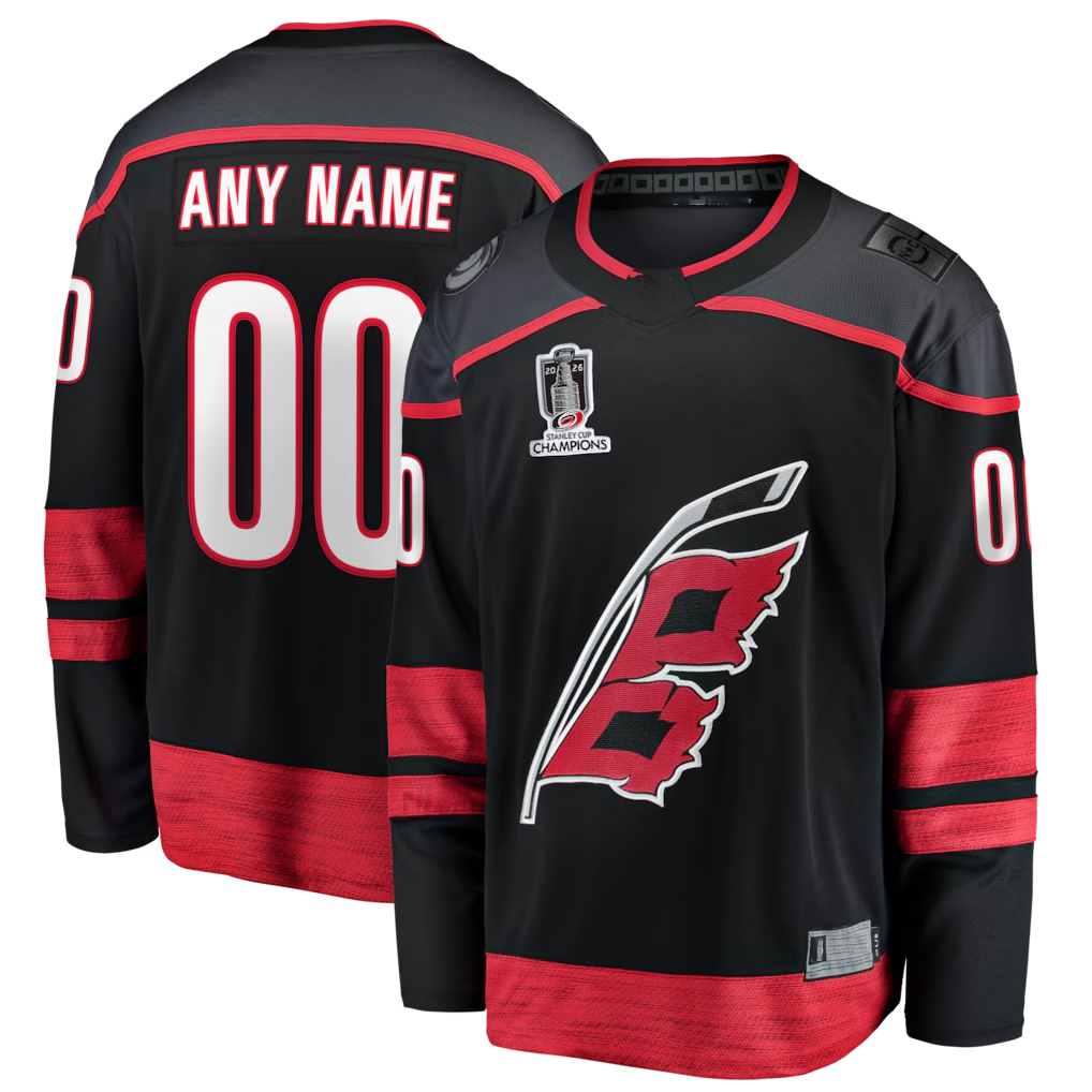 Rebec Custom C.Hurricanes Black 2026 Stanley Cup Champions Home Breakaway Custom Stitched Jerseys
