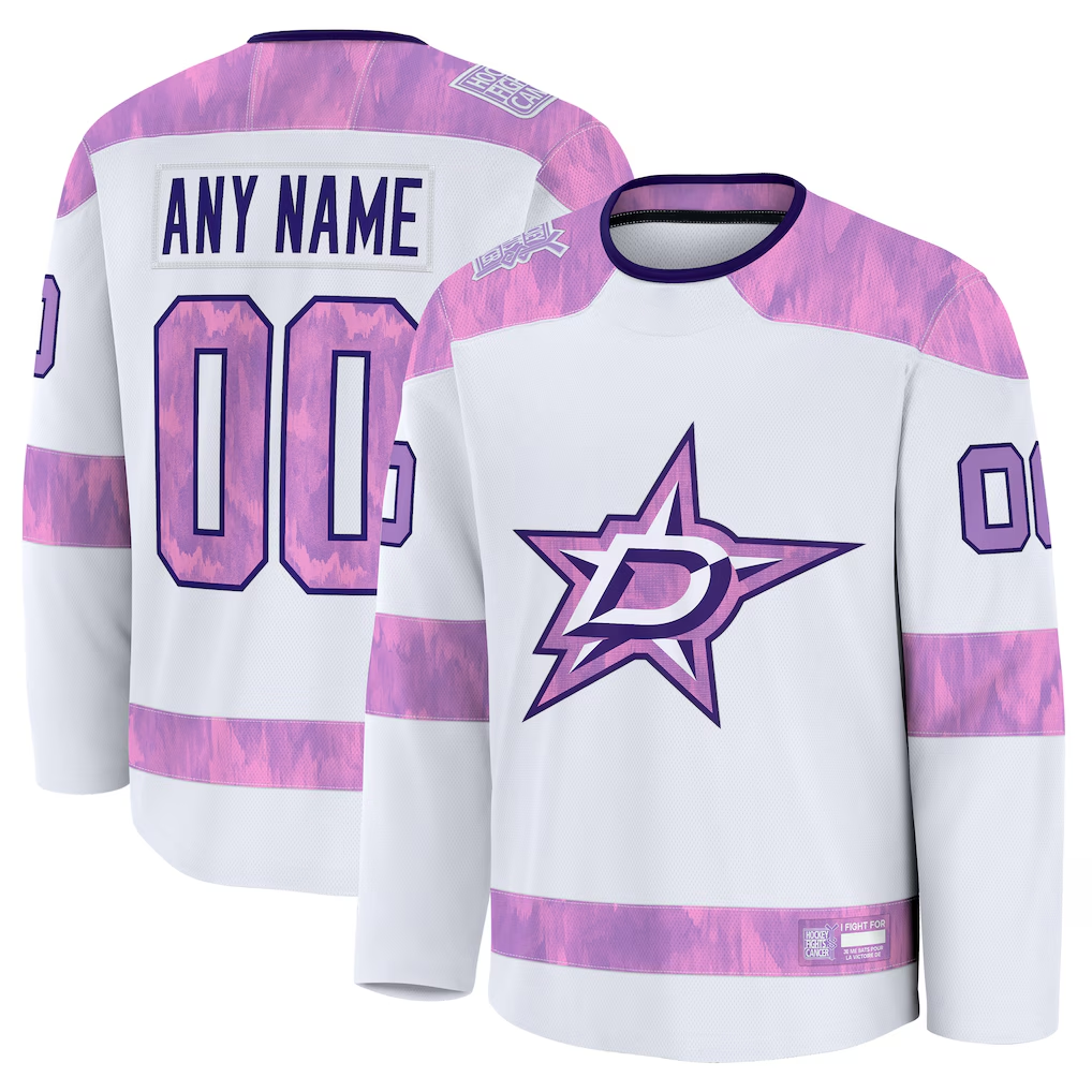 Rebec Custom D.Stars White 2024 Hockey Fights Cancer Practice Jerseys