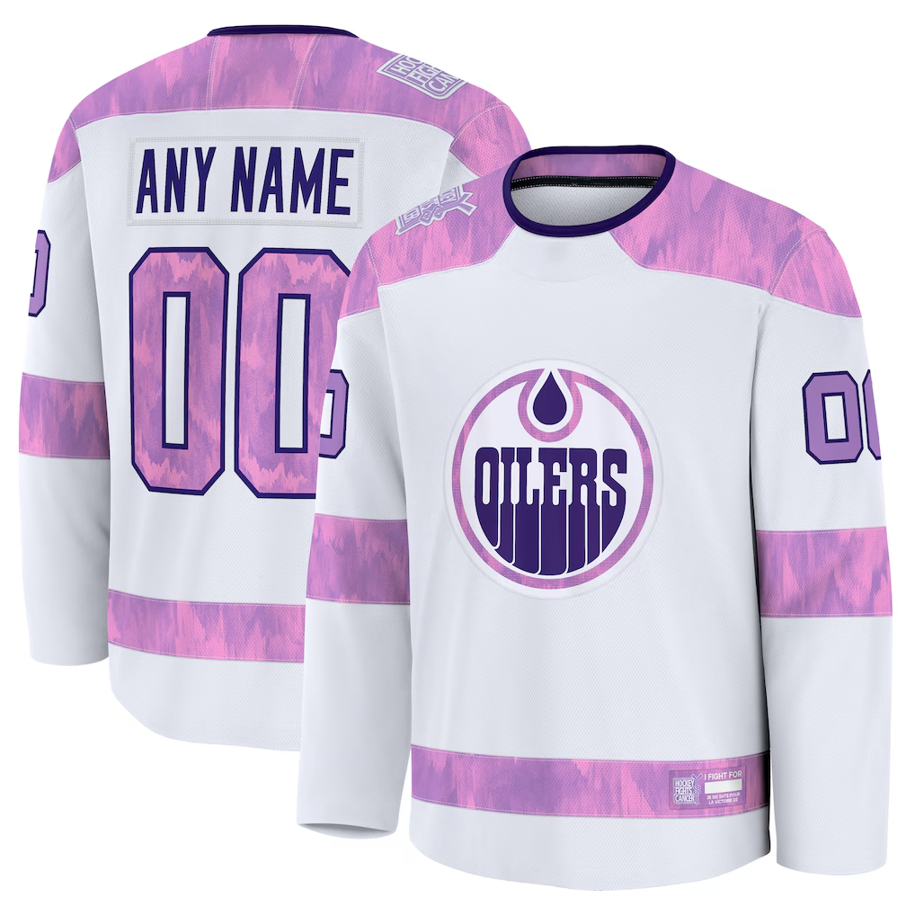 Rebec Custom E.Oilers White 2024 Hockey Fights Cancer Practice Jerseys