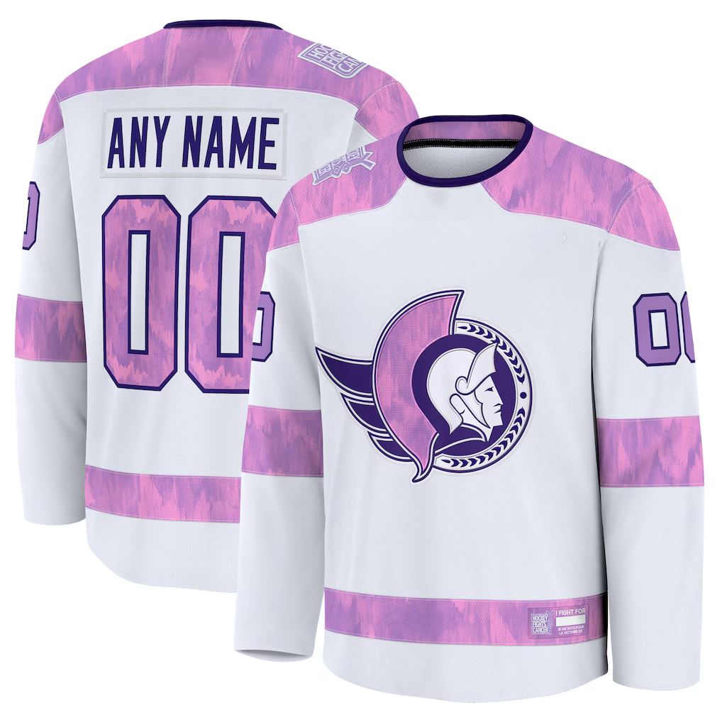 Rebec Custom O.Senators White 2024 Hockey Fights Cancer Practice Jerseys