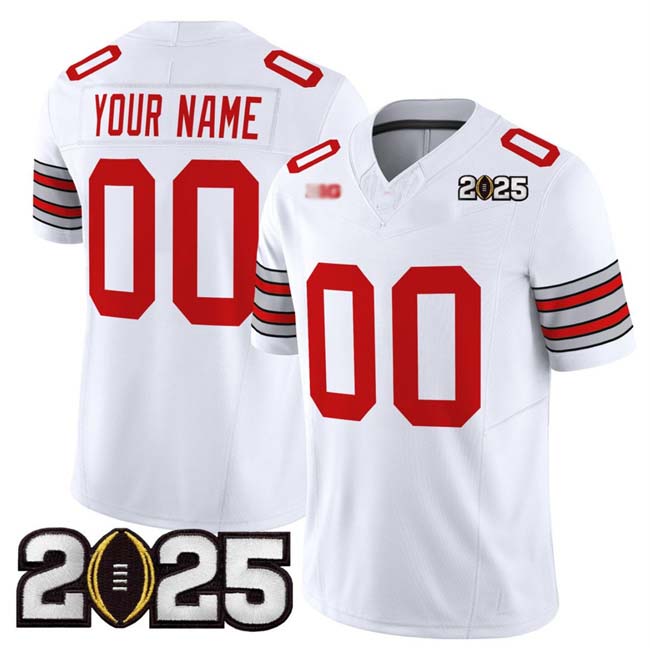 Rebec Custom O.State Buckeyes Active Player White 2025 CFP Final Patch F.U.S.E. Vapor Limited Stitched Football American College Jerseys