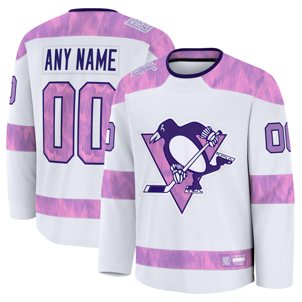 Rebec Custom P.Penguins White 2024 Hockey Fights Cancer Jerseys