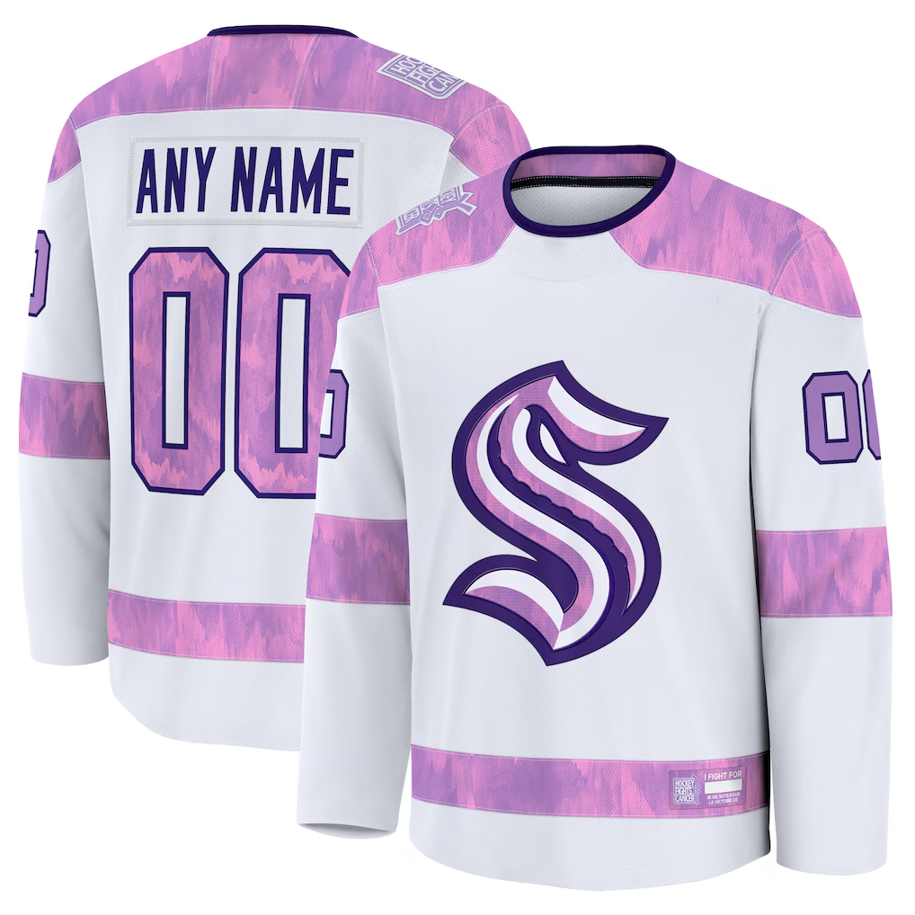 Rebec Custom S.Kraken White 2024 Hockey Fights Cancer Practice Jerseys