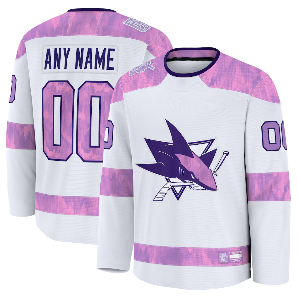 Rebec Custom SJ.Sharks White 2024 Hockey Fights Cancer Practice Jerseys