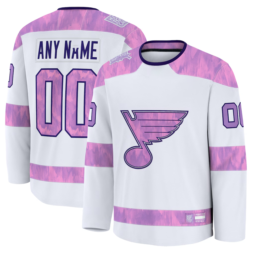 Rebec Custom SL.Blues White 2024 Hockey Fights Cancer Practice Jerseys
