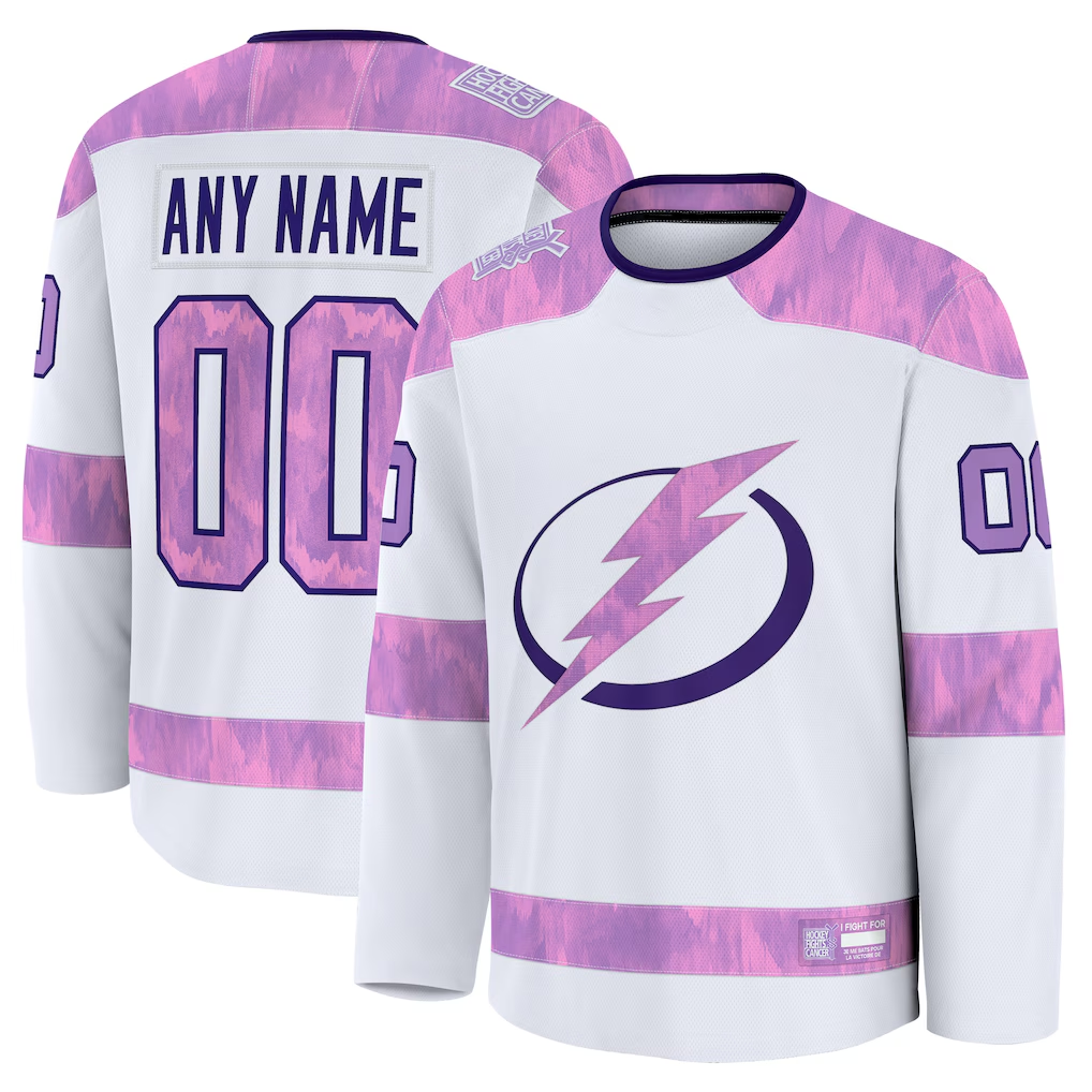 Rebec Custom TB.Lightning White 2024 Hockey Fights Cancer Practice Jerseys
