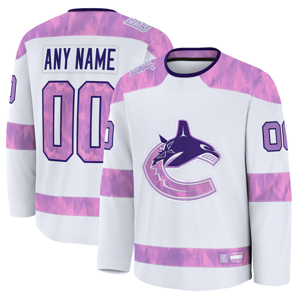 Rebec Custom V.Canucks White 2024 Hockey Fights Cancer Practice Jerseys