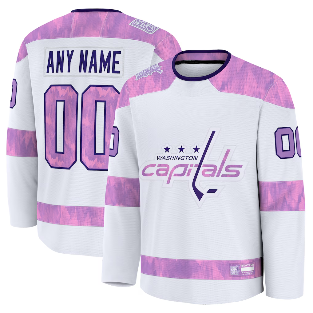 Rebec Custom W.Capitals White 2024 Hockey Fights Cancer Practice Jerseys
