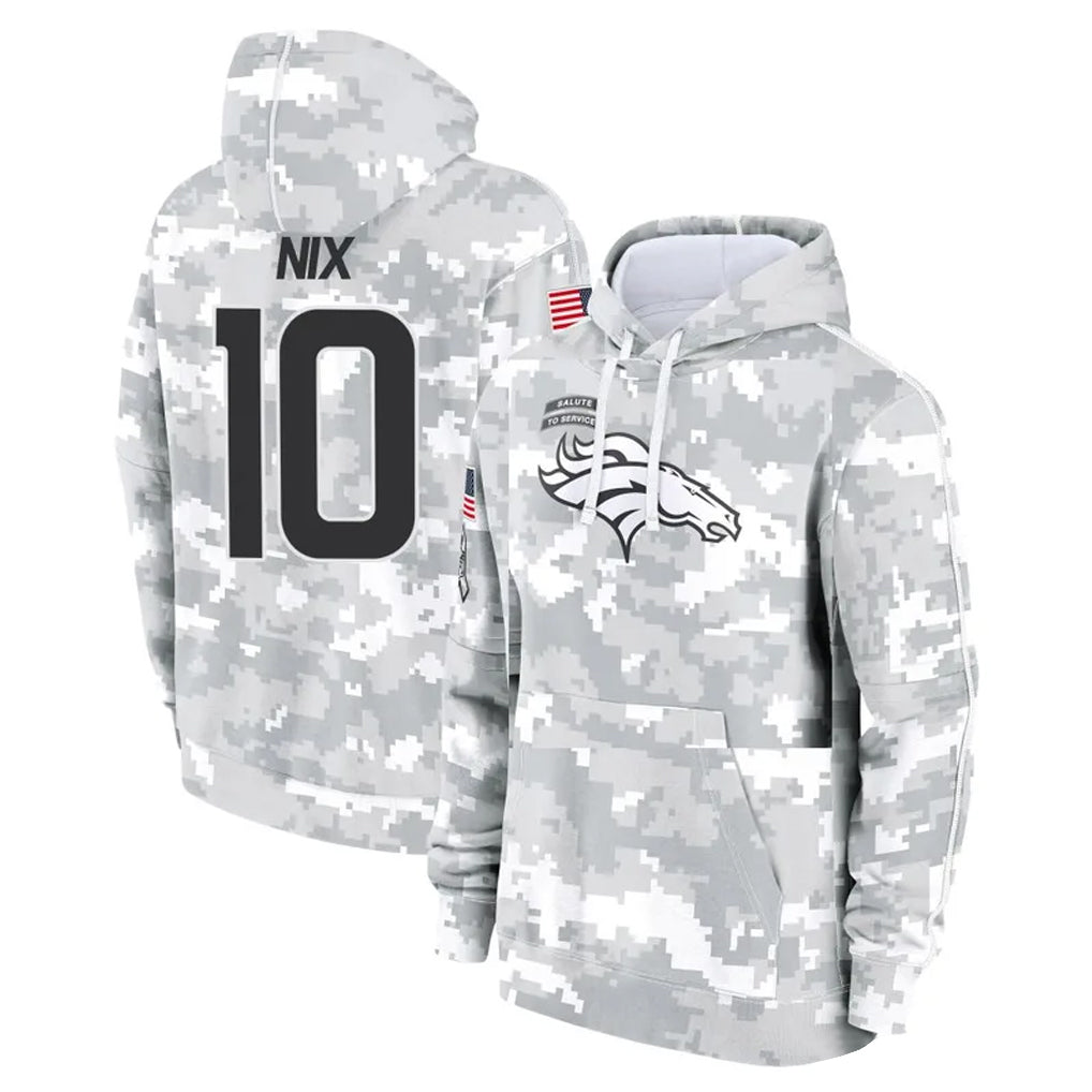 Rebec D.Broncos #10 Bo Nix Player Arctic Camo Salute to Service Hoodies Limited Game Stitched Jerseys