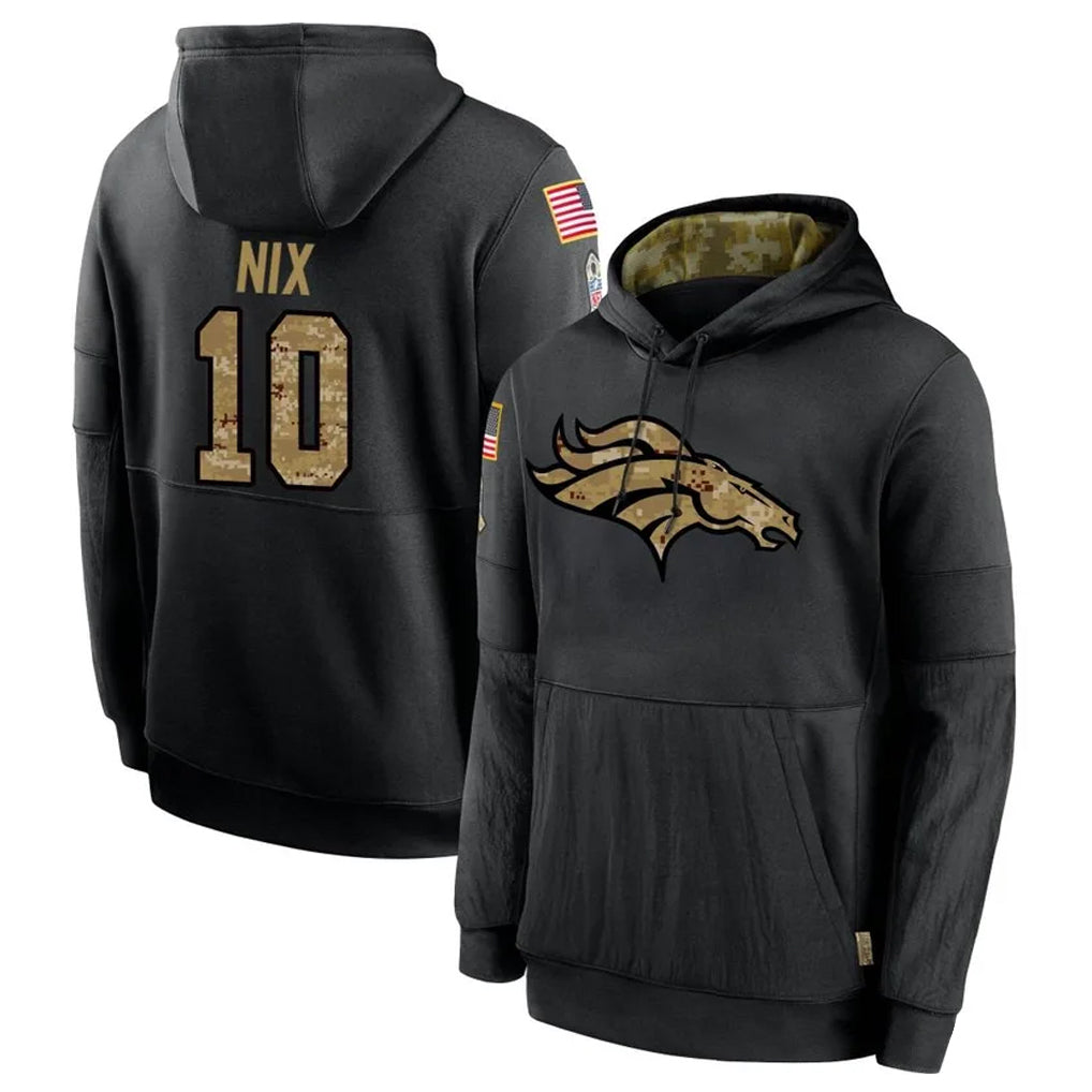 Rebec D.Broncos #10 Bo Nix Player Black Salute to Service Pullover Hoodies Limited Stitched Jerseys