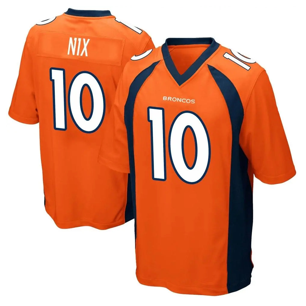 Rebec D.Broncos #10 Bo Nix Player Orange Color Home Game Stitched Jerseys