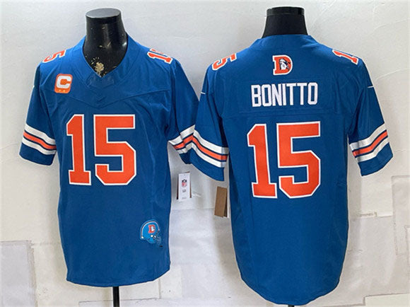 Rebec D.Broncos #15 Nik Bonitto Blue F.U.S.E. With 2-Star C Patch Throwback Vapor Limited Football Stitched Jersey