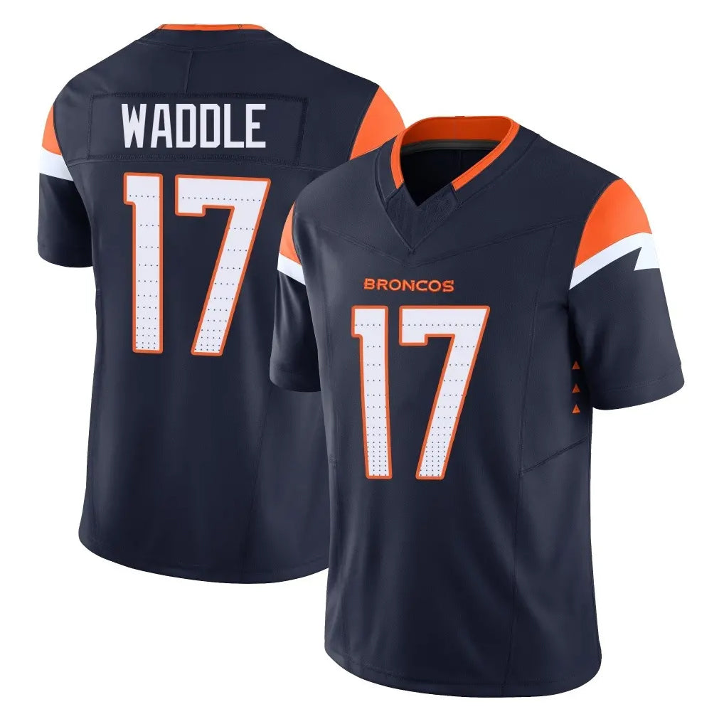 Rebec D.Broncos #17 Jaylen Waddle Player Navy Limited Vapor F.U.S.E. Home Game Stitched Jerseys