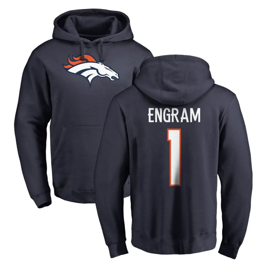 Rebec D.Broncos #1 Evan Engram Player Navy Pullover Hoodie Limited Stitched Jerseys
