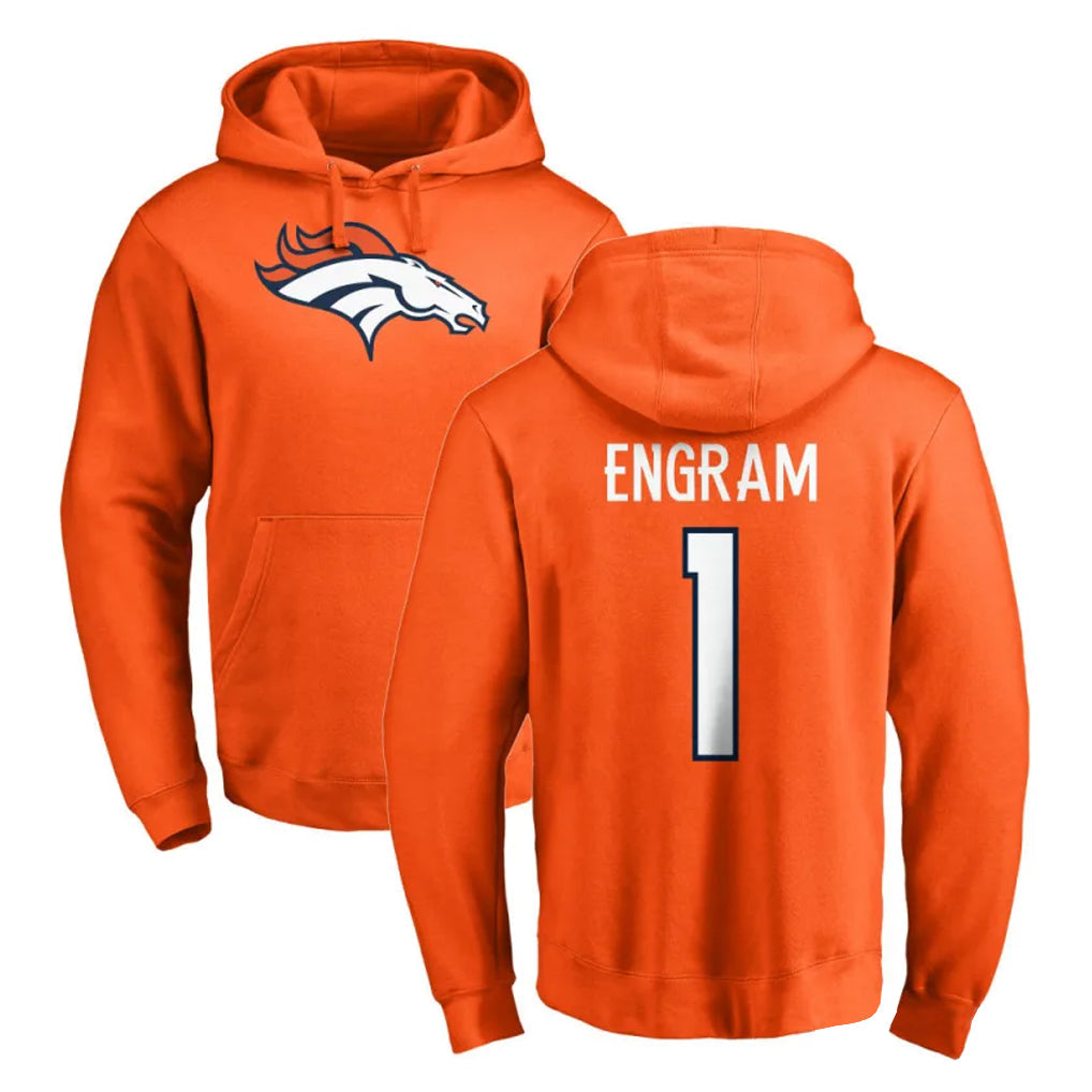 Rebec D.Broncos #1 Evan Engram Player Orange Pullover Hoodie Limited Stitched Jerseys