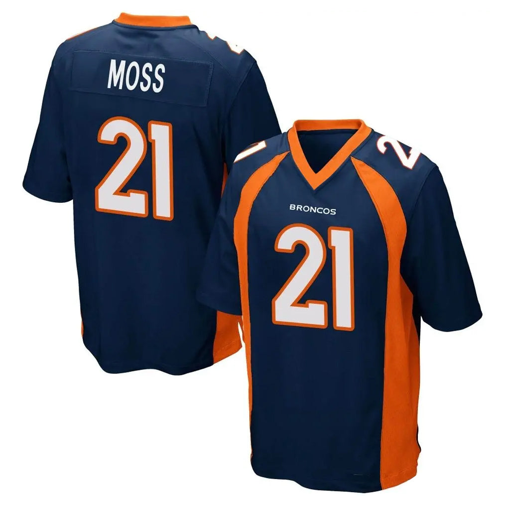 Rebec D.Broncos #21 Riley Moss Player Navy Game Stitched Jerseys
