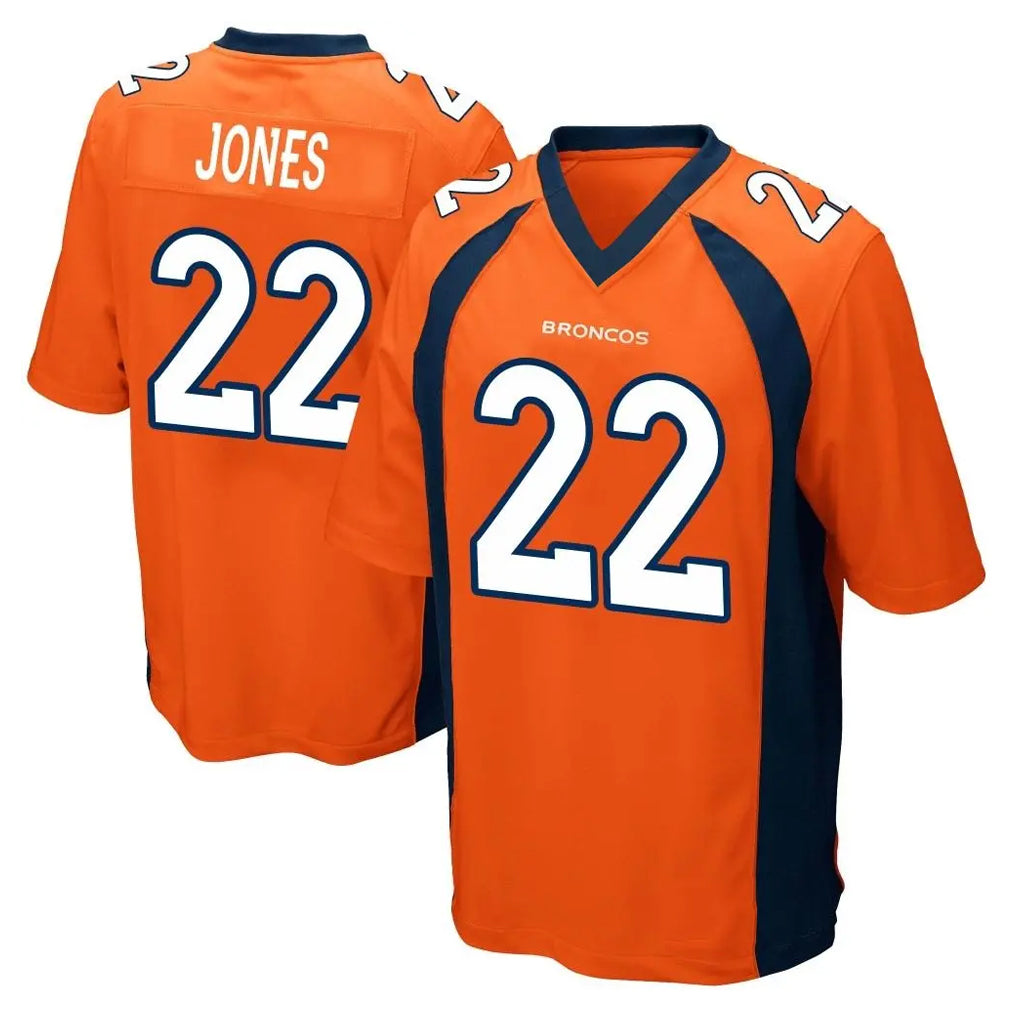 Rebec D.Broncos #22 Brandon Jones Player Orange Color Home Game Stitched Jerseys