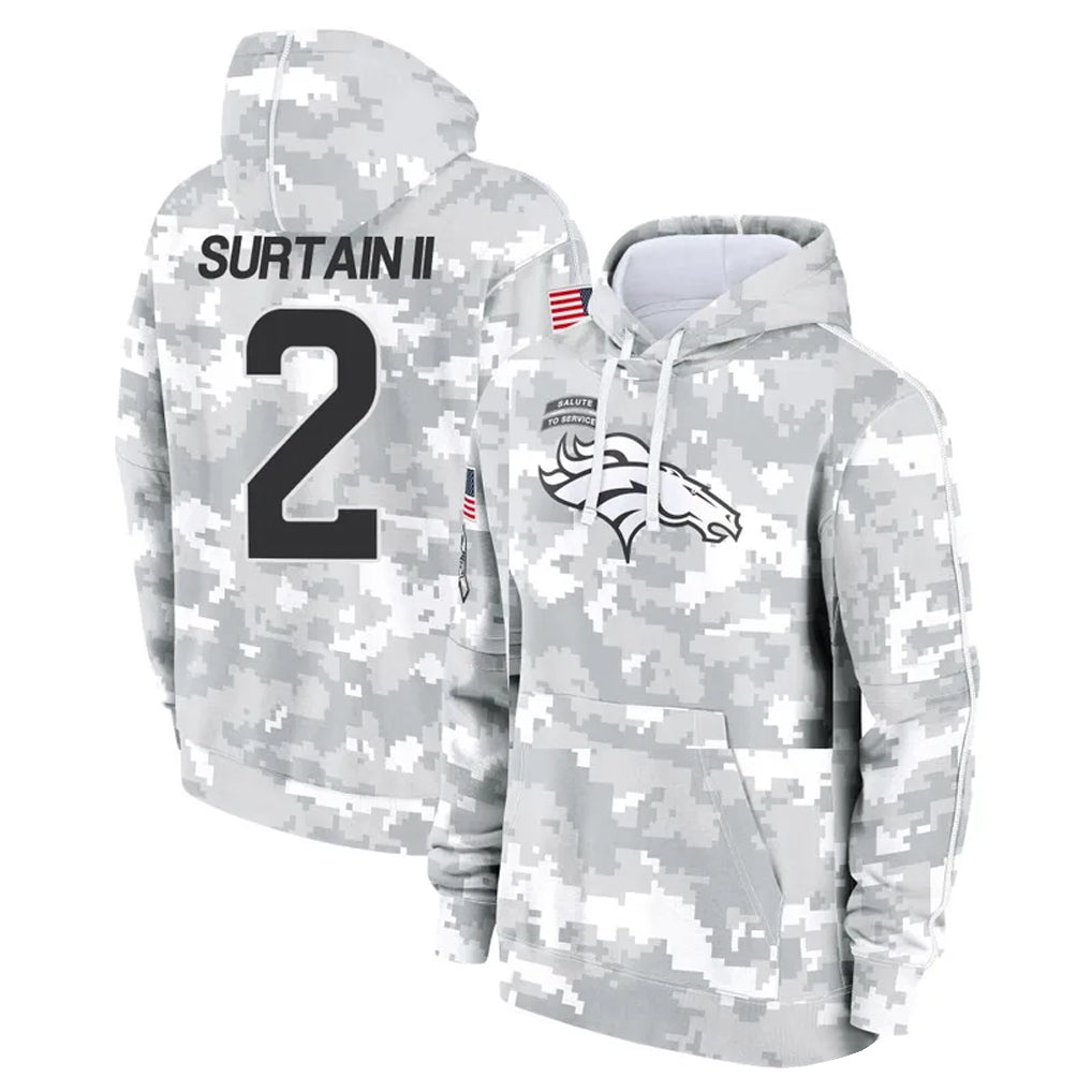 Rebec D.Broncos #2 Pat Surtain II Player Arctic Camo Salute to Service Hoodies Limited Game Stitched Jerseys