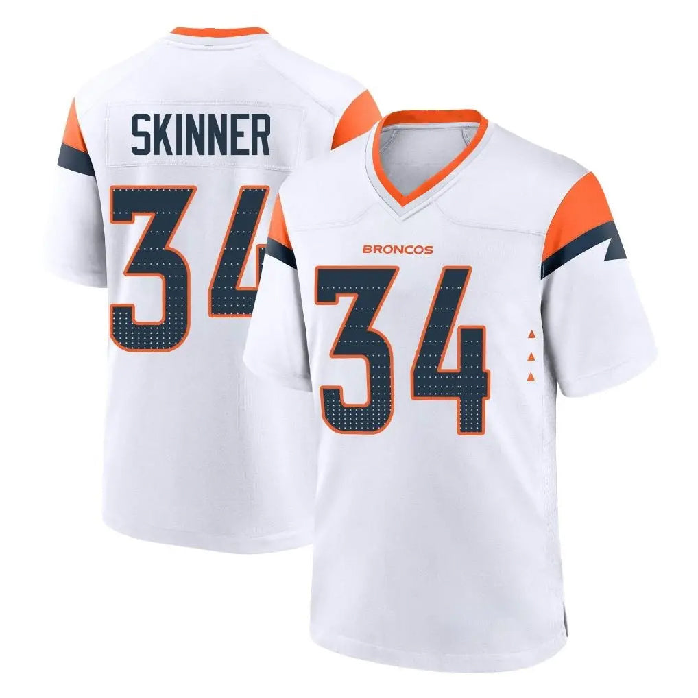Newshops D.Broncos #34 JL Skinner Player White Home Game Stitched Jerseys