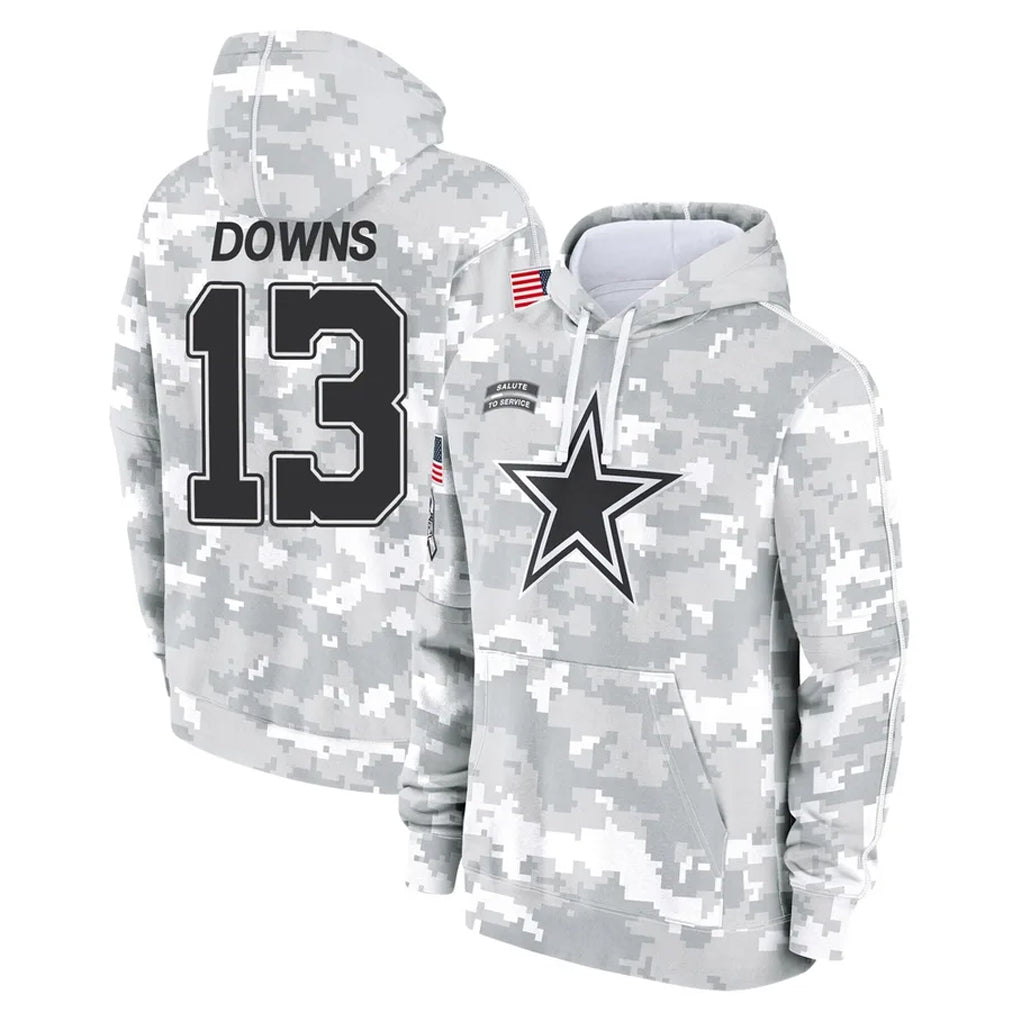 Rebec D.Cowboys #13 Caleb Downs Player Arctic Camo Salute to Service Hoodies Limited Game Stitched Jerseys