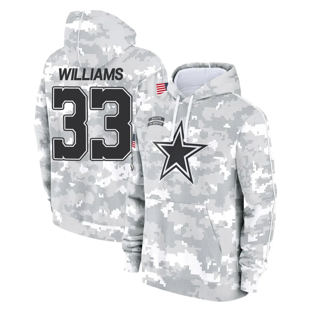 Rebec D.Cowboys #33 Javonte Williams Player Arctic Camo Salute to Service Hoodies Limited Game Stitched Jerseys
