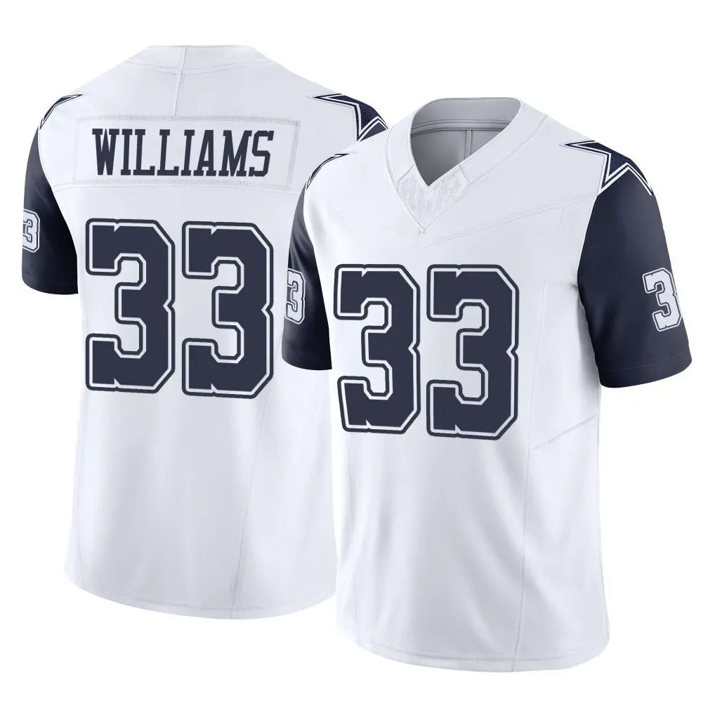Rebec D.Cowboys #33 Javonte Williams Player White-Navy Limited Vapor F.U.S.E. Home Game Stitched Jerseys