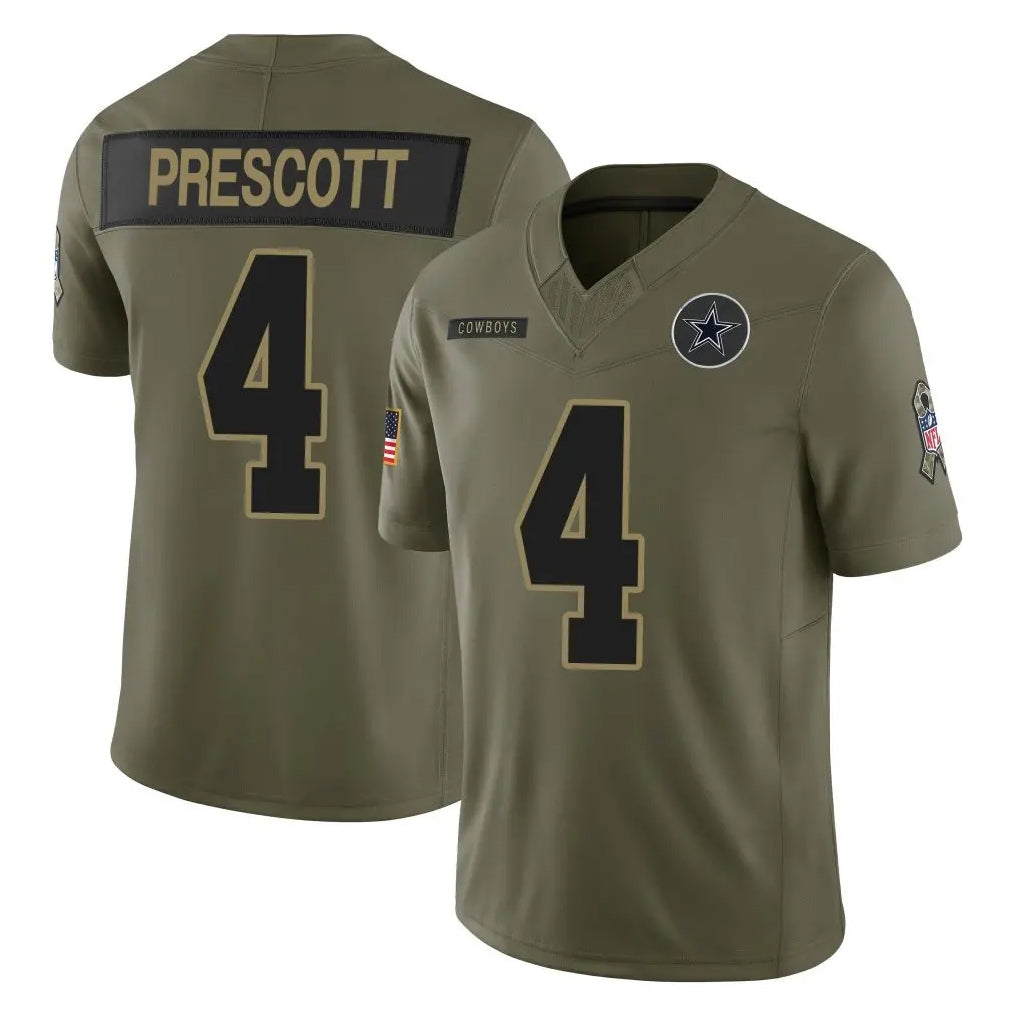 Rebec D.Cowboys #4 Dak Prescott Player Olive 2025 Salute to Service Limited Home Game Stitched Jerseys