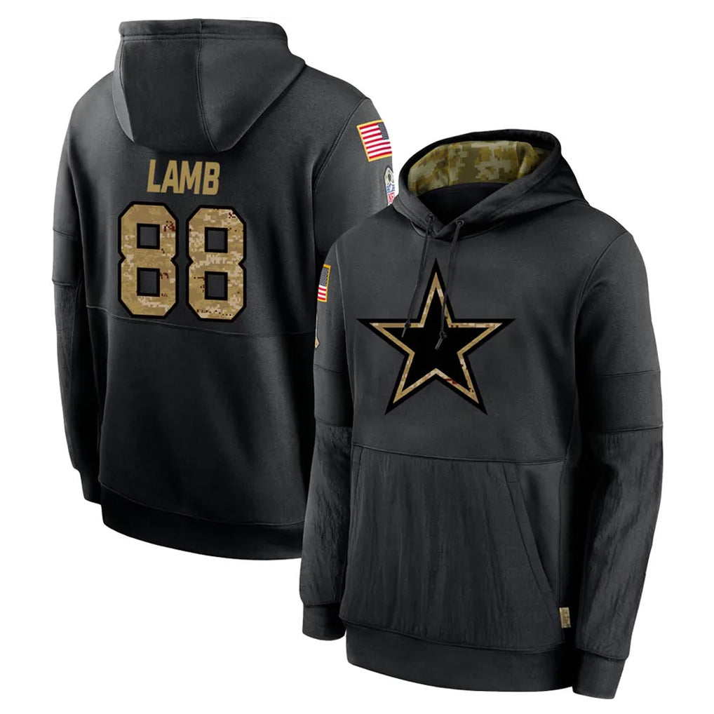 Rebec D.Cowboys #88 CeeDee Lamb Player Black Salute to Service Pullover Hoodies Limited Stitched Jerseys