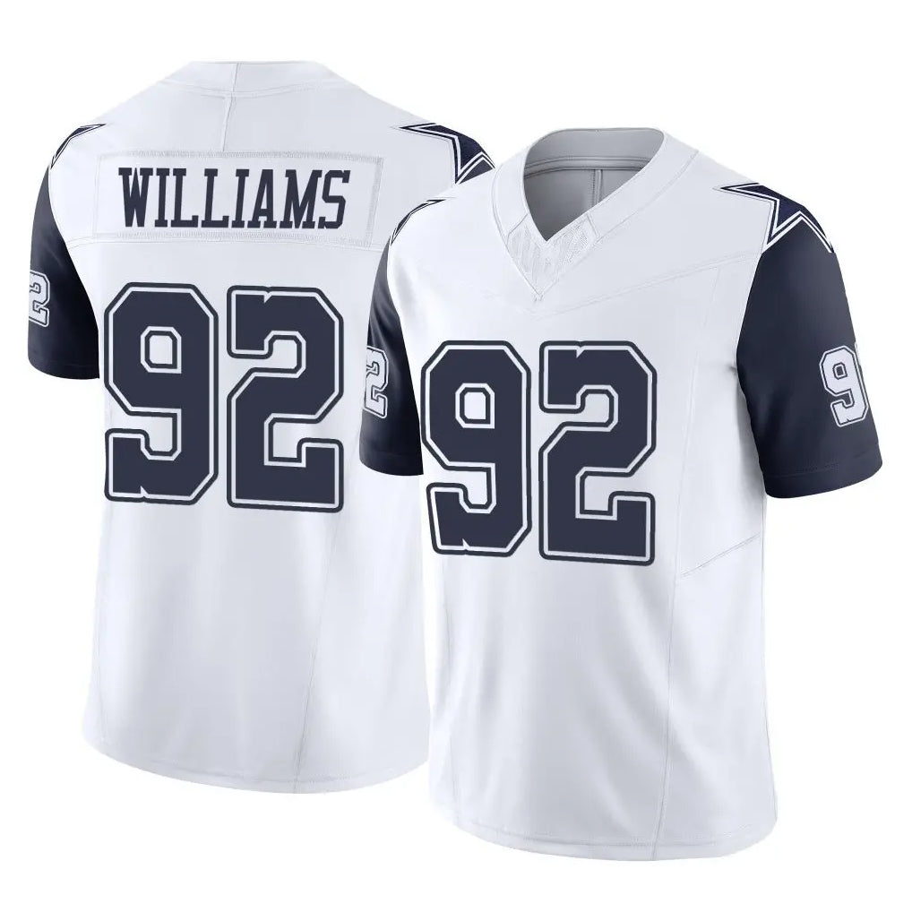 Rebec D.Cowboys #92 Quinnen Williams Player White-Navy Limited Vapor F.U.S.E. Home Game Stitched Jerseys