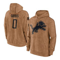 Rebec D.Lions #0 Jahmyr Gibbs Player Brown Salute to Service Hoodies Limited Game Stitched Jerseys