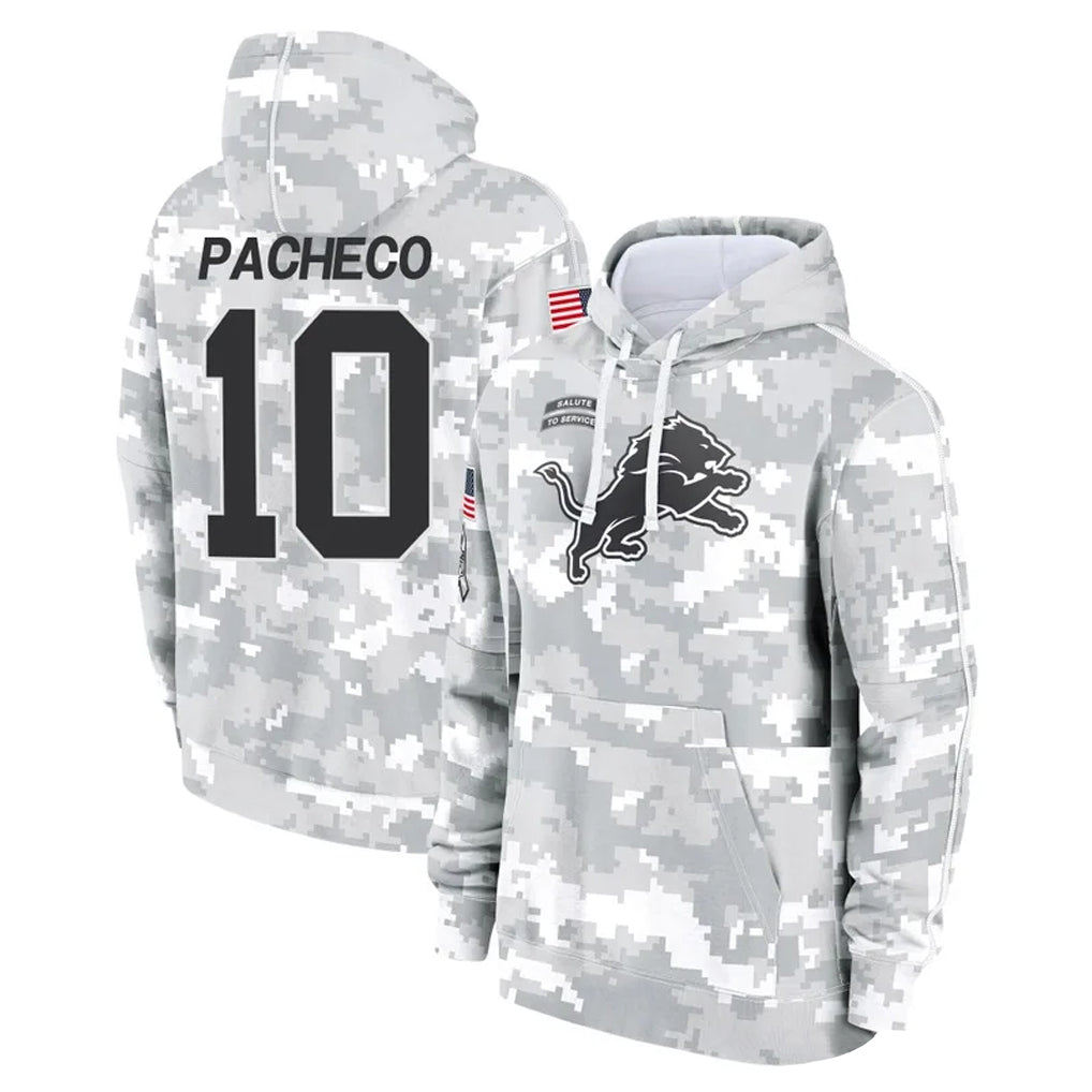 Rebec D.Lions #10 Isiah Pacheco Player Arctic Camo Salute to Service Hoodies Limited Game Stitched Jerseys