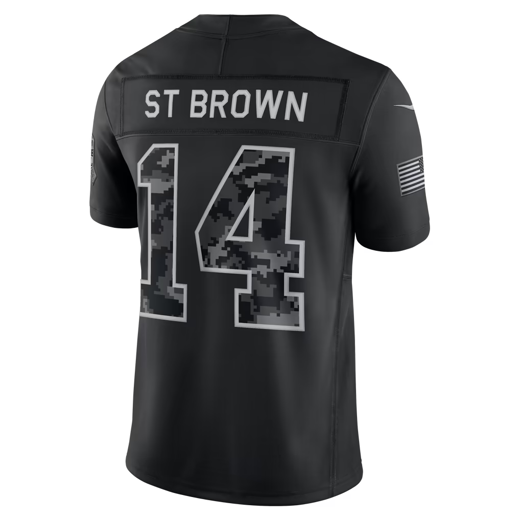 Rebec  D.Lions #14 Amon-Ra St. Brown Black 2026 Salute to Service Stitched Limited Jersey