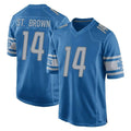Rebec D.Lions #14 Amon-Ra St. Brown Player Blue Home Game Stitched Jerseys