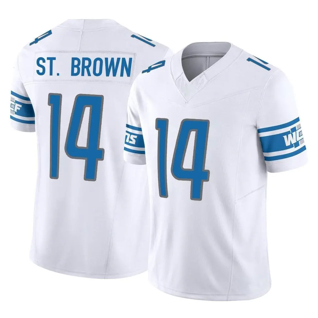 Rebec D.Lions #14 Amon-Ra St. Brown Player White Vapor F.U.S.E. Limited Home Game Stitched Jerseys