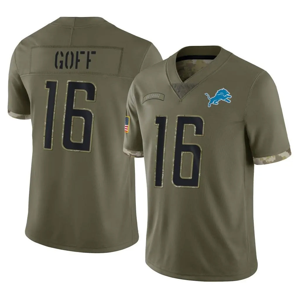 Rebec D.Lions #16 Jared Goff Player Olive Salute To Service Limited Stitched Jerseys