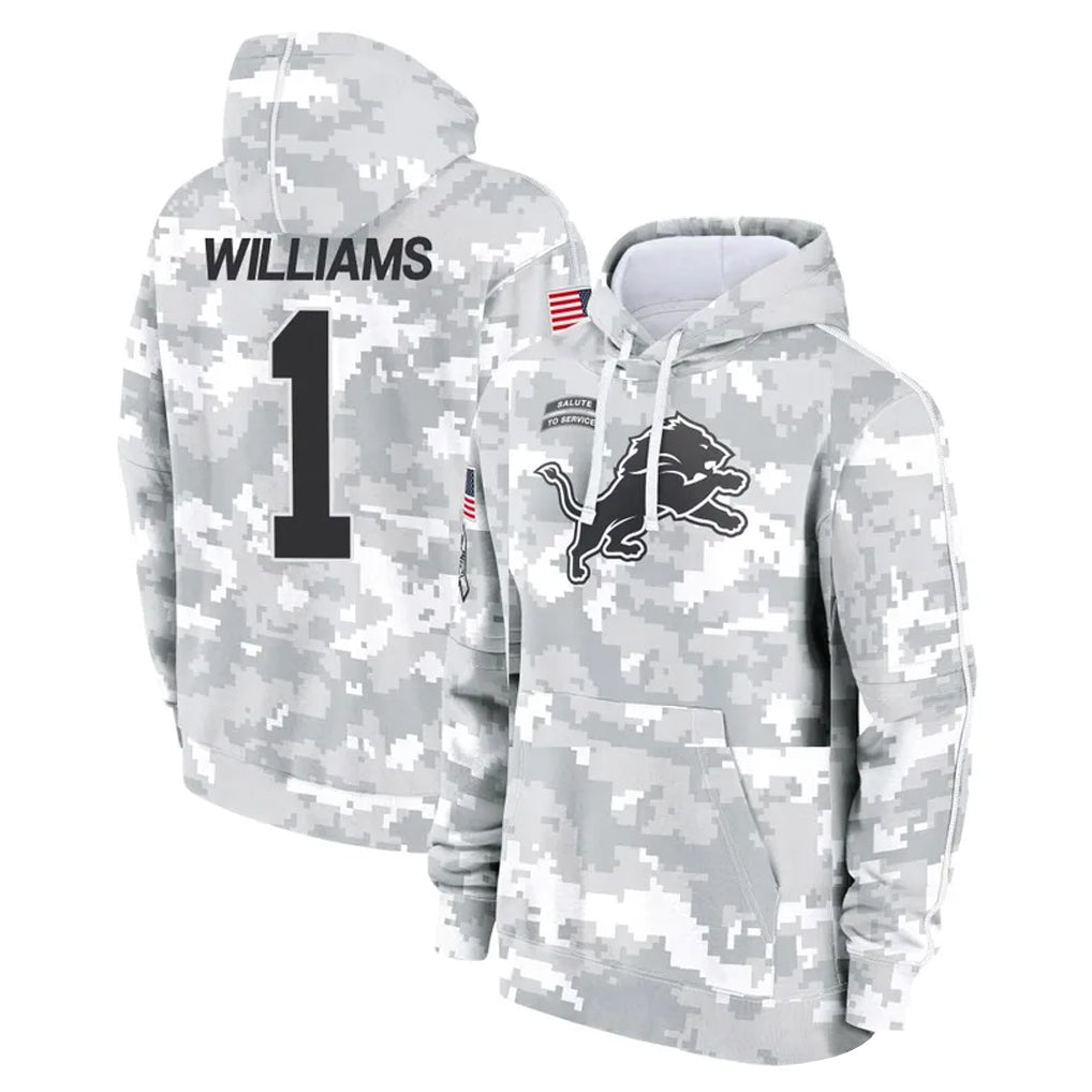 Rebec D.Lions #1 Jameson Williams Player Arctic Camo Salute to Service Hoodies Limited Game Stitched Jerseys