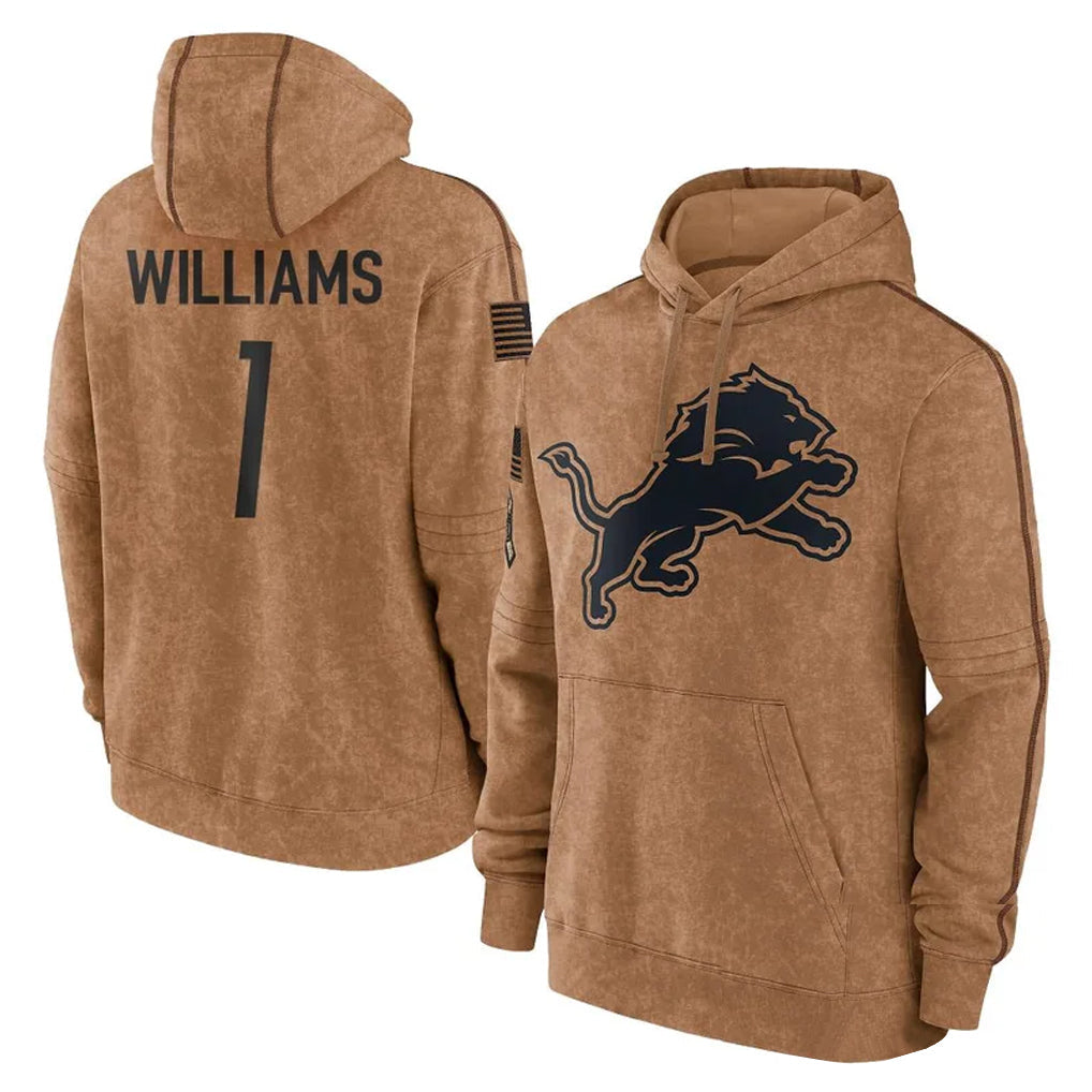 Rebec D.Lions #1 Jameson Williams Player Brown Salute to Service Hoodies Limited Game Stitched Jerseys