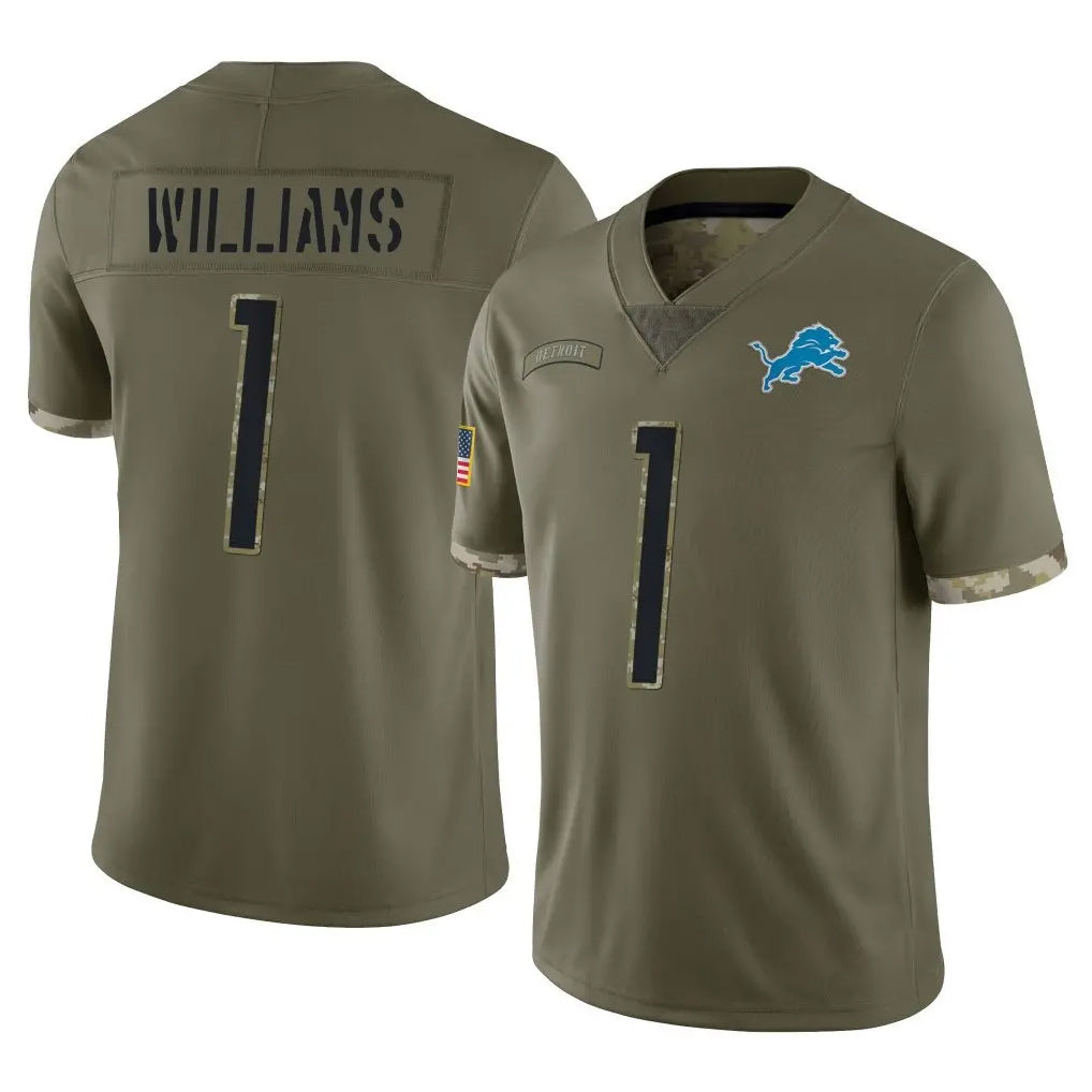 Rebec D.Lions #1 Jameson Williams Player Olive Salute To Service Limited Stitched Jerseys