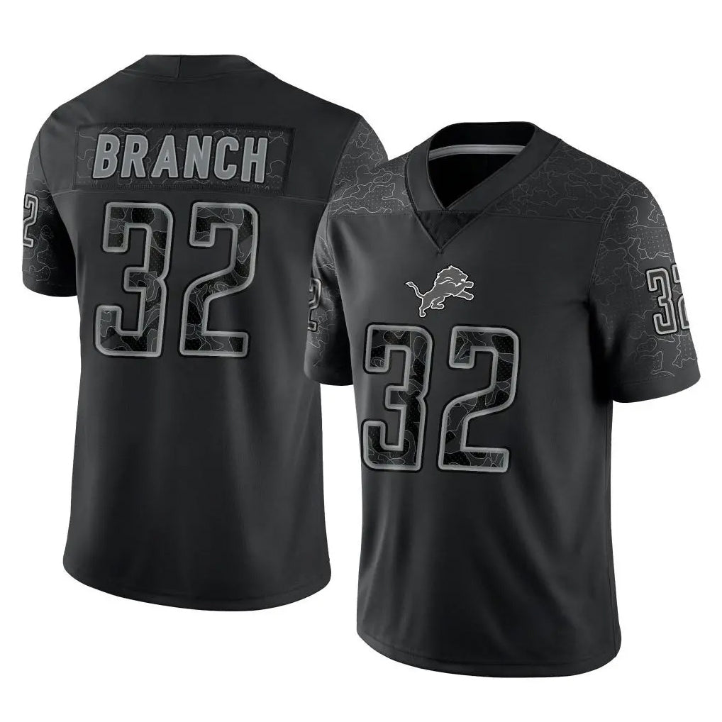 Rebec D.Lions #32 Brian Branch Player Black Reflective Limited Home Game Stitched Jerseys