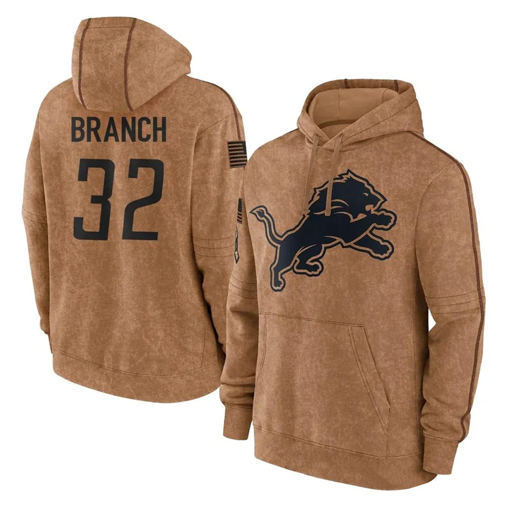 Rebec D.Lions #32 Brian Branch Player Brown Salute to Service Hoodies Limited Game Stitched Jerseys