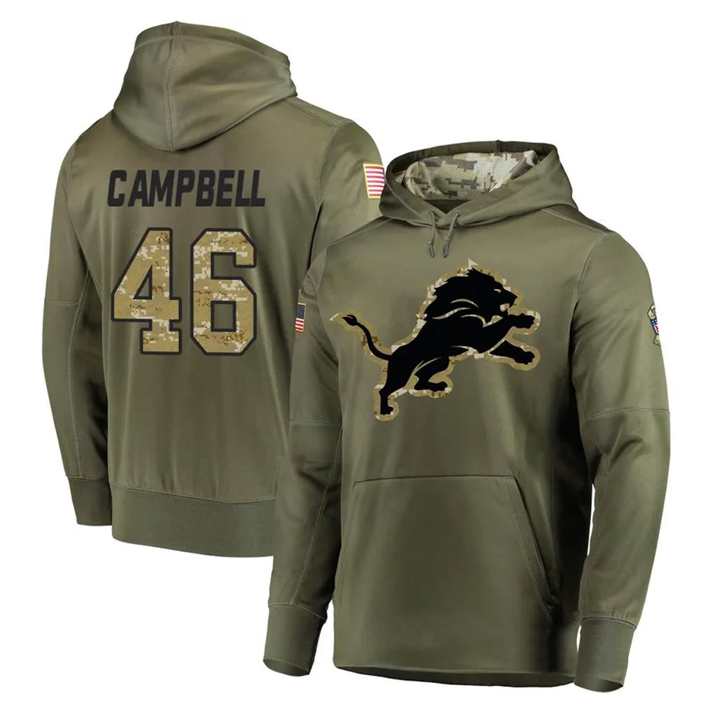 Rebec D.Lions #46 Jack Campbell Player Olive Salute to Service Pullover Hoodies Home Game Stitched Jerseys