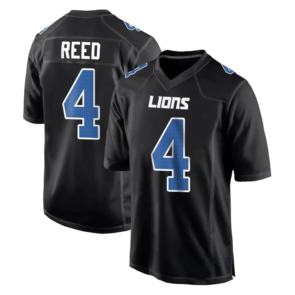 Rebec D.Lions #4 D.J. Reed Player Black Fashion Home Game Stitched Jerseys
