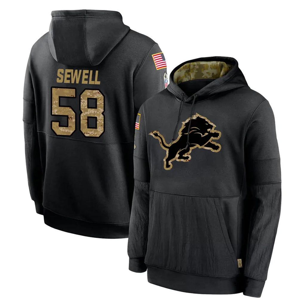 Rebec D.Lions #58 Penei Sewell Player Black Salute to Service Hoodies Limited Game Stitched Jerseys