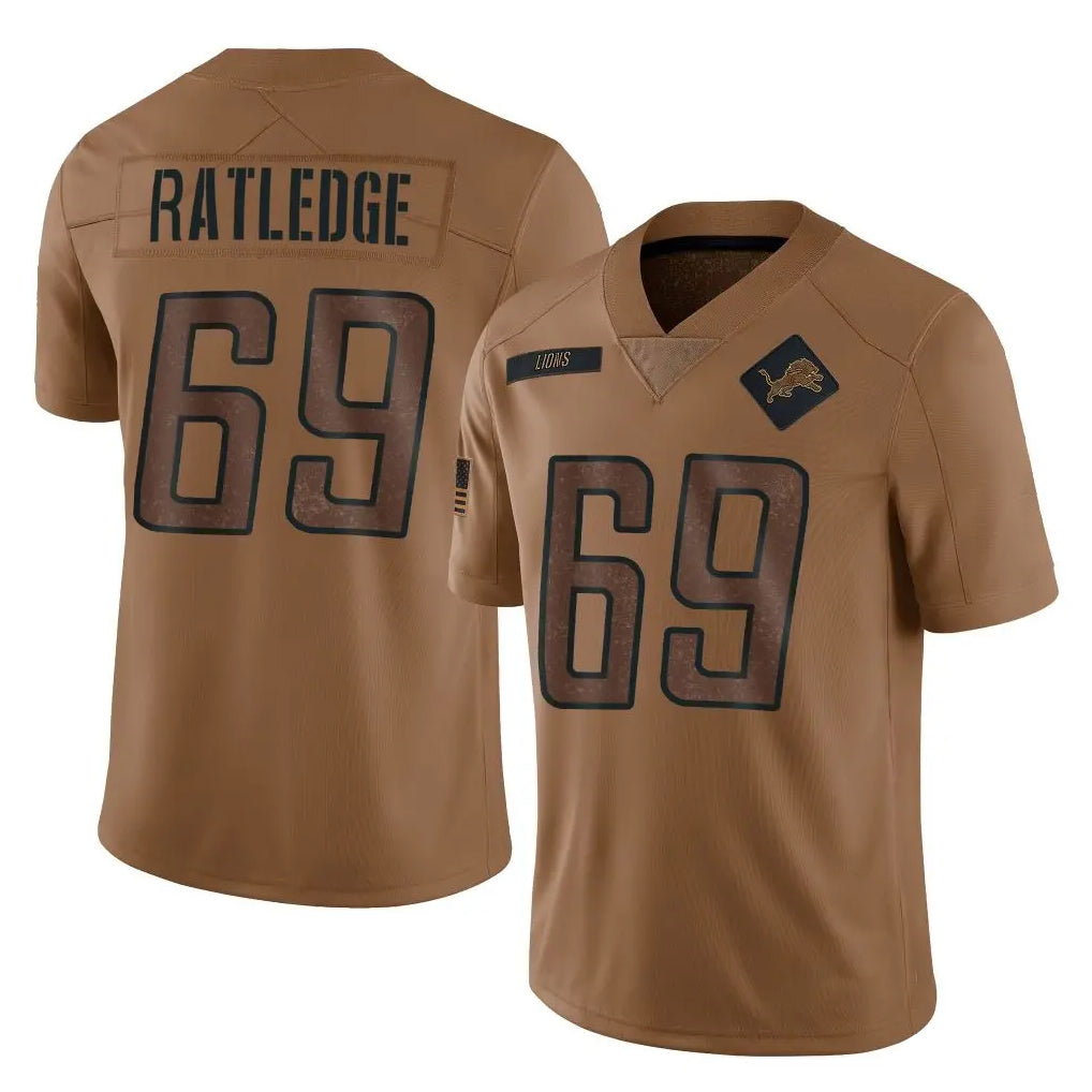 Rebec D.Lions #69 Tate Ratledge Player Brown Salute To Service Limited Stitched Jerseys