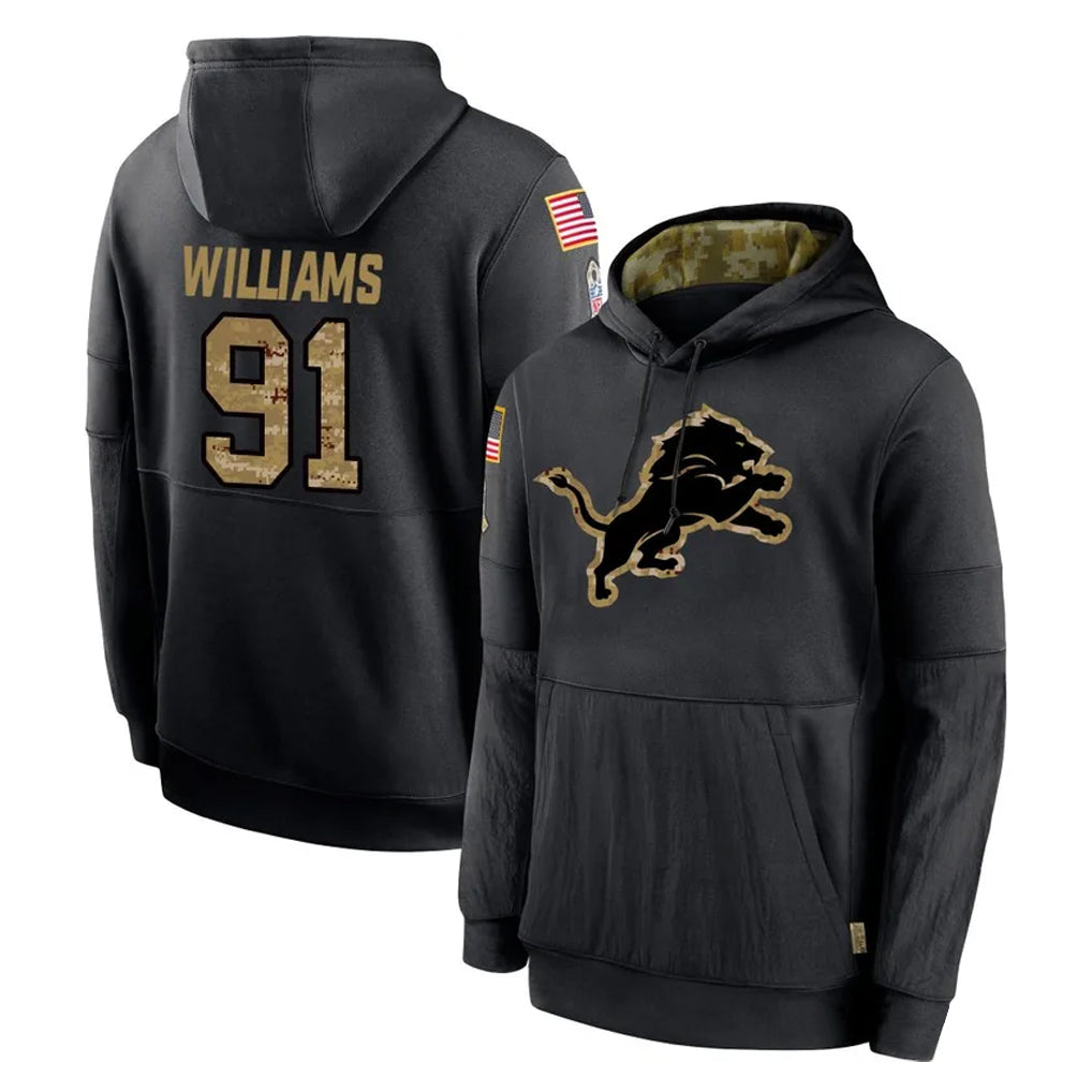 Rebec D.Lions #91 Tyleik Williams Player Black Salute to Service Hoodies Limited Game Stitched Jerseys