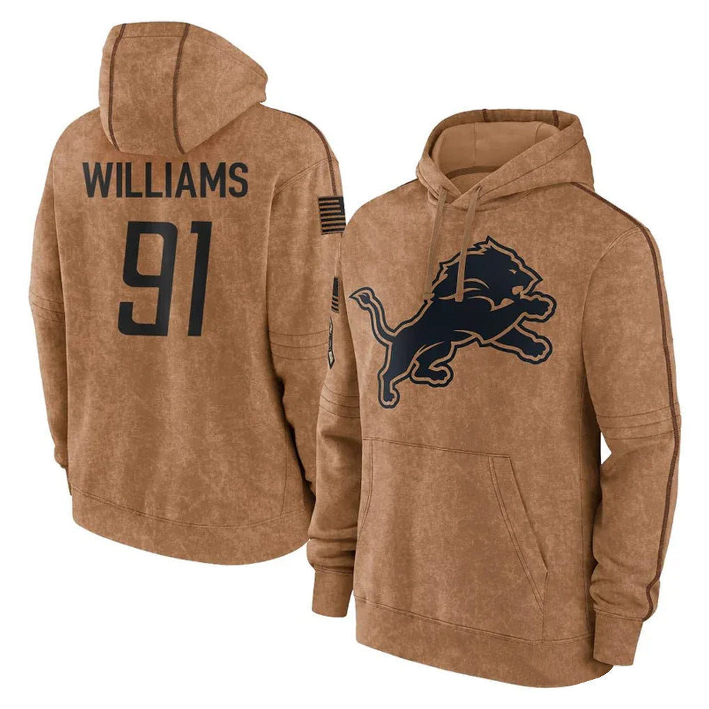 Rebec D.Lions #91 Tyleik Williams Player Brown Salute to Service Hoodies Limited Game Stitched Jerseys