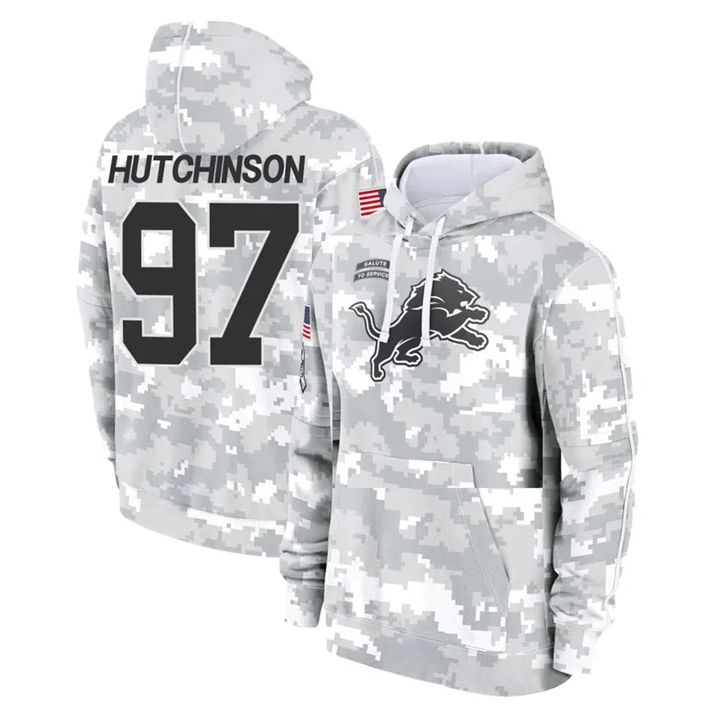 Rebec D.Lions #97 Aidan Hutchinson Player Arctic Camo Salute to Service Hoodies Limited Game Stitched Jerseys