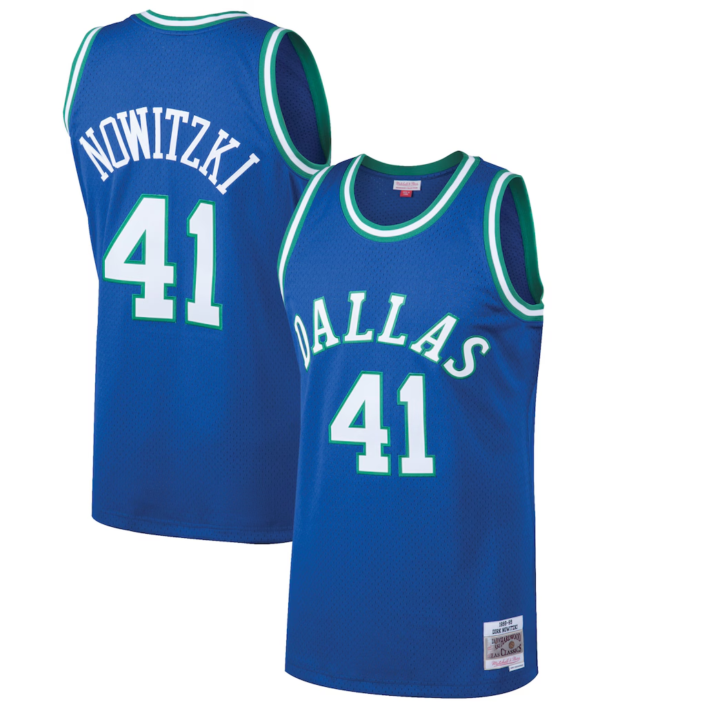 Rebec D.Mavericks #41 Dirk Nowitzki Mitchell & Ness Blue 199899 Hardwood Classics Swingman Jerseys
