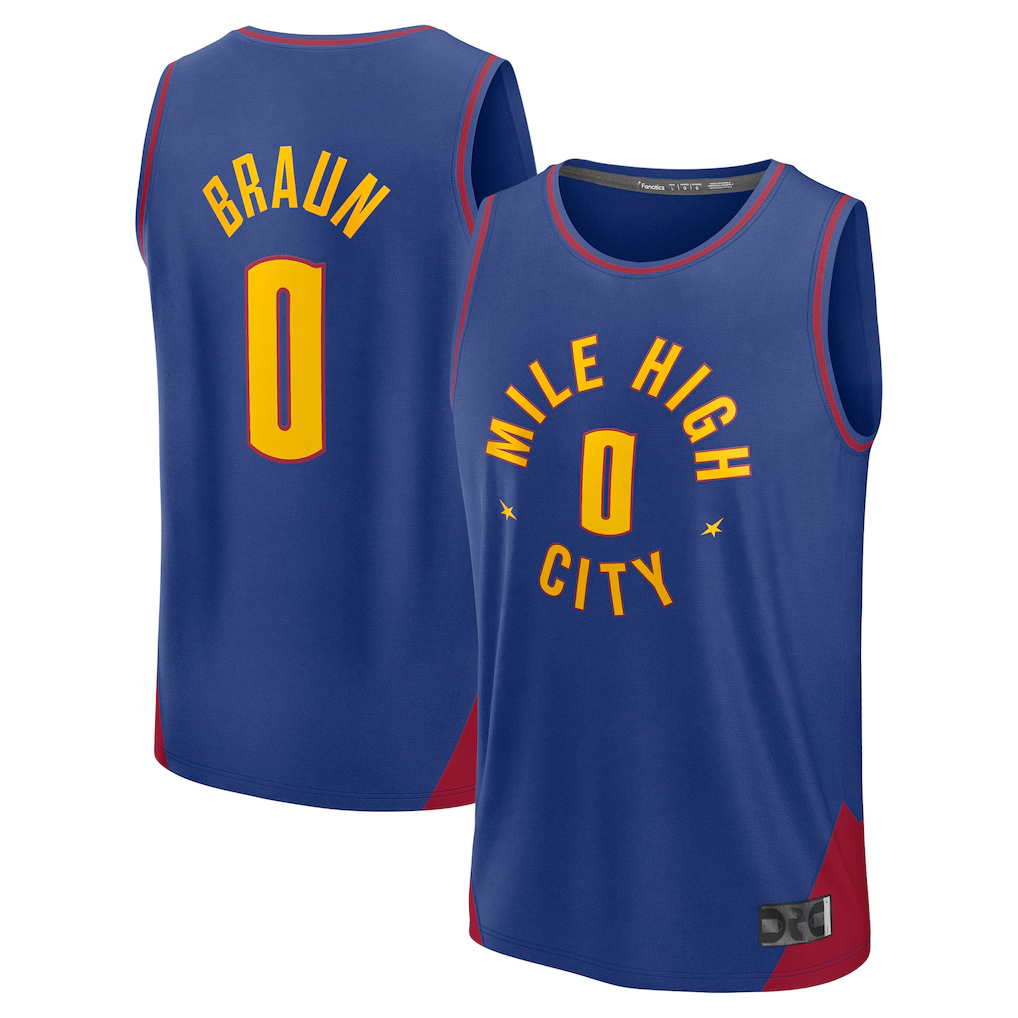 Rebec D.Nuggets #0 Christian Braun  Blue Fast Break Replica Player Jerseys - Statement Edition
