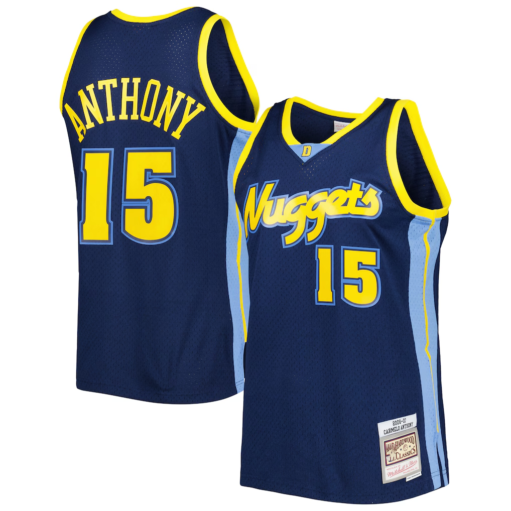 Rebec D.Nuggets #15 Carmelo Anthony Mitchell & Ness Navy Hardwood Classics Swingman Jerseys